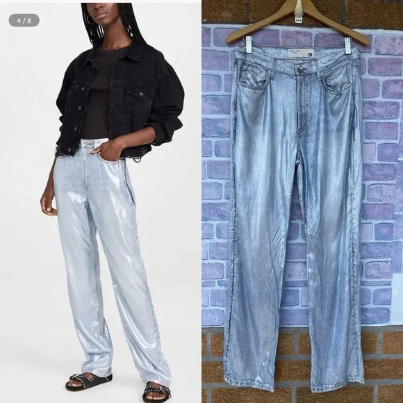 Rag & Bone Alex Liquid High Rise Straight in Luna Silver Jeans size 29 - Picture 1 of 17